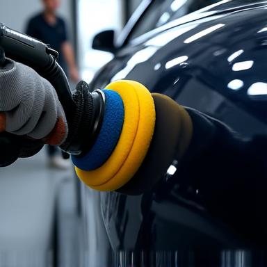 Poliermaschine auf einer Autokarosserie