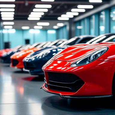 Aufgereihte Luxusautos in einem Showroom